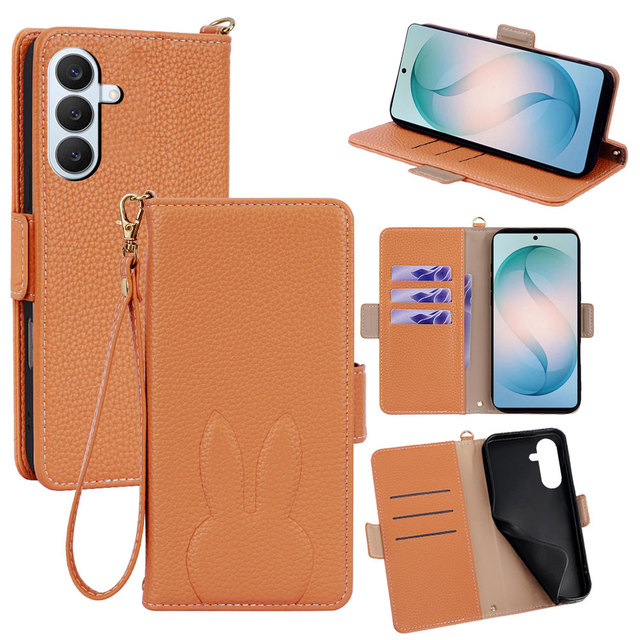 Pu Leather Luxury Flip Wallet Mobile Phone Case for Samsung Galaxy S26 S25 S24 S23 S22 A57 A37 A17 Cover with Rabbit Ear Pattern