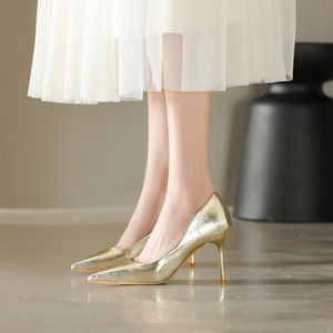 NUEVOS Tacones de Moda 42 2025 al por Mayor, Tacones Altos Finos de PU Dorado Sólido para Mujer - Product Image 5