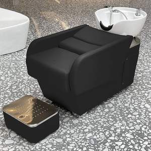 Cama de Champú Japonesa para Peluquería, Cama de Spa Especial con Estructura de Cuero Sintético, Reposapiés Ajustable, Cerámica Ecológica - Product Image 1