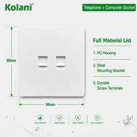 Enchufe de Pared Kolani Estándar del Reino Unido, Mate, Resistente a los Rayos UV, Blanco, con Doble Puerto RJ11 para Teléfono + Cat6 para Computadora, Ignífugo