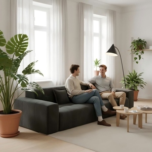 Sofá Recto de 3 Plazas, 300x100x70cm, Sofá de Pana Gris Oscuro con Rayas Anchas para Sala de Estar, Respaldo Acolchado para Apartamento - Product Image 3
