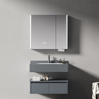 Ensemble de meuble-lavabo de salle de bain mural moderne avec éclairage LED résistant à l'eau, lavabo en céramique, surface laquée, miroir intelligent pour villa
