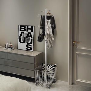 Modern Metal Coat Rack With Basket Space Saving Freestanding Design For Bedroom Entryway Living Room - Product Image 2