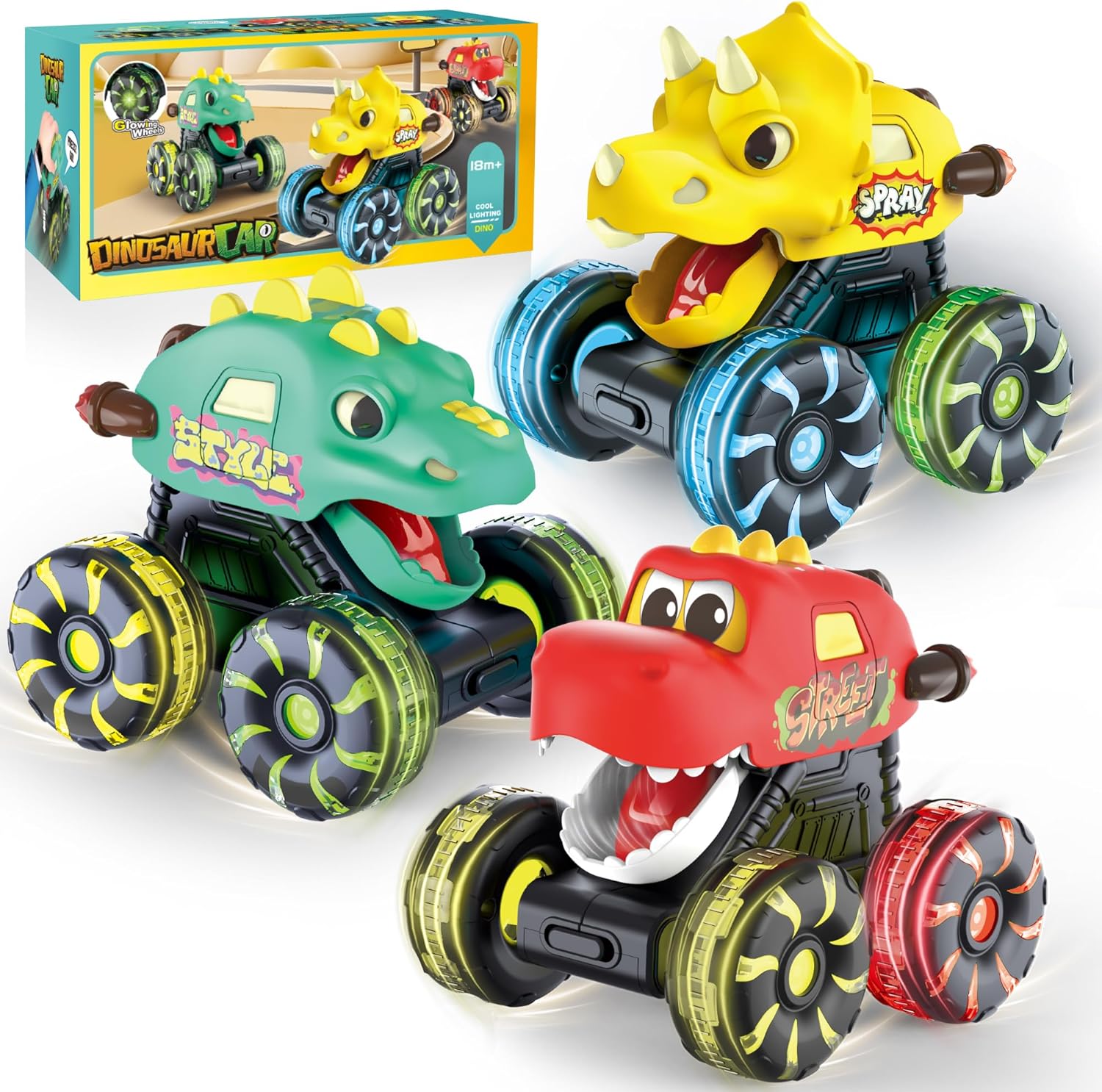 HOLYFUN Dinosaur Truck For Kids With 6 Mini Dinosaurs And 6 Pull Back
