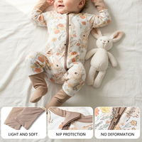 Combinaison bébé en bambou 95% avec logo personnalisé, manches longues, fermeture éclair, imprimé dessin animé, body nouveau-né, vente en gros, fournisseur OEM, marque privée