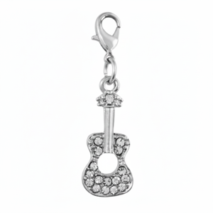 Ciondolo a Forma di Chitarra in Argento Sterling con Cristalli Trasparenti per Portachiavi e Accessori - Product Image 2