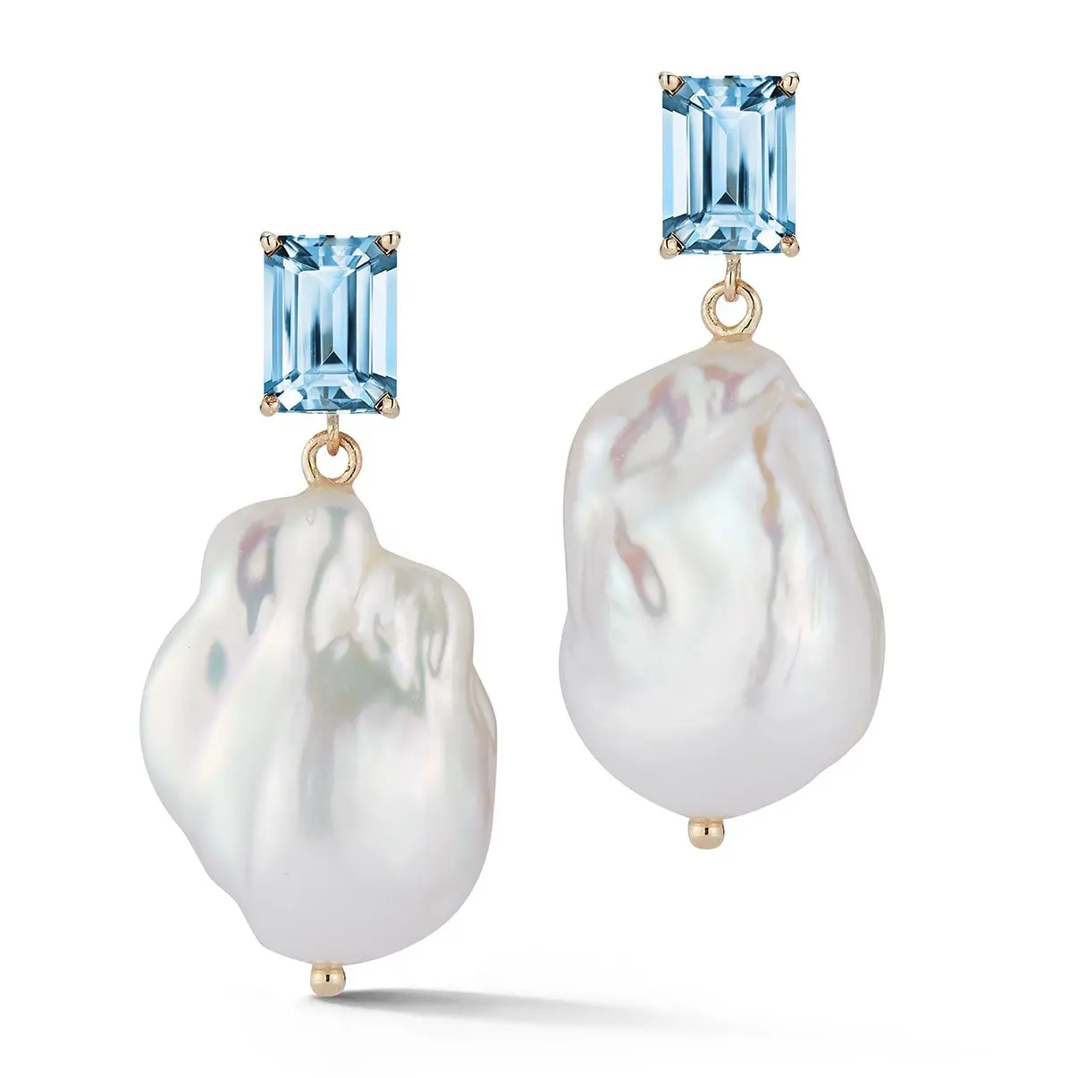 Gemnel new arrival 925 sliver 14kt gold boho blue topaz amethyst big baroque pearl drop stud earrings