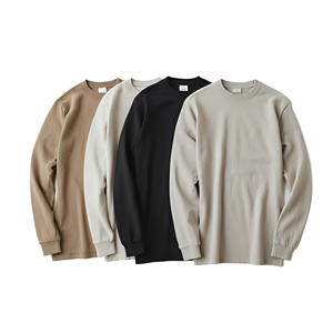 T-shirt à manches longues pour homme, col rond, couleur unie, tricot en coton, coupe décontractée, sweat-shirt - Product Image 1