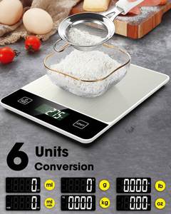 Nueva Báscula Digital de Cocina de Acero Inoxidable de 10 kg, Plataforma Grande, Electrónica, Multifuncional, con Bandeja, Funciona con Batería, para Medir Peso - Product Image 2