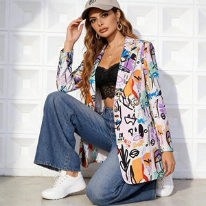 Blazers Ligeros con Estampado de Grafiti Abstracto 2026, Abiertos por Delante, para Uso Diario Informal en la Calle, Oficina, Escapadas de Fin de Semana para Mujer - Product Image 1