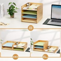 Organisateur de fichiers de bureau en bambou réglable avec 4 étagères Plateau de rangement de lettres en bois Porte-trieur de papier
