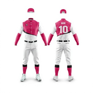 Custom <b>Baseball</b> Jersey Men's Full Sleeve Team Number Print Breathable Polyester Uniform Adult Regular Fit Pink White Color - Product Image 1