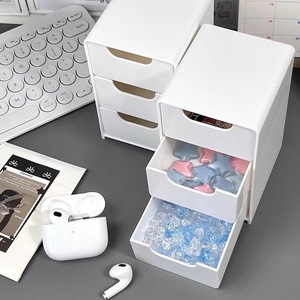 Three Layer <b>Storage</b> <b>Drawers</b> White <b>Plastic</b> Desk Organizer For Office Neatening Rectangle Freestanding Stackable - Product Image 4