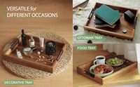 Plateau de service ottoman en bois d'acacia Joy&Grace avec poignées, multifonctionnel pour table basse et chambre à coucher, couleur naturelle 16,7x12,8x2,24