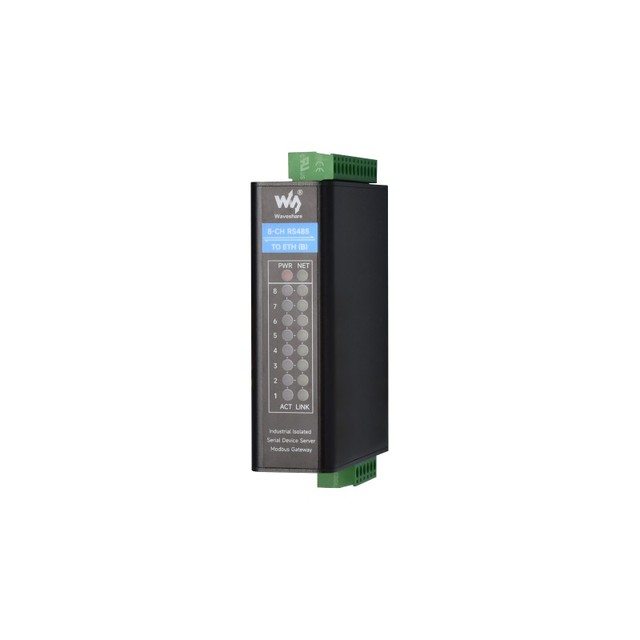 8-Ch RS485 to RJ45 Ethernet Serial Server, 8 Channels RS485 Independent Operation, Rail-mount Industrial Isolated Serial Module
