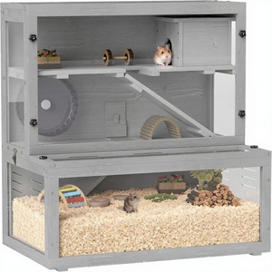 Cage à hamsters et gerbilles <span class=keywords><strong>en</strong></span> bois à 3 niveaux <span class=keywords><strong>avec</strong></span> rampes à roulettes, panneaux de visualisation amovibles, 80x50x84cm, <span class=keywords><strong>en</strong></span> sapin gris et structure <span class=keywords><strong>en</strong></span> <span class=keywords><strong>plastique</strong></span> - Product Image 2