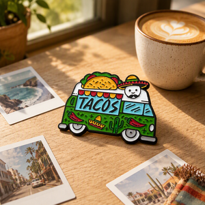Pin de esmalte suave chapado en oro, divertido y genial, con diseño de tacos, camión de comida, sombrero, cuello y chaqueta, ideal como souvenir de tienda, con tarjeta de soporte. - Product Image 3