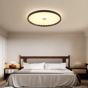 New Chinese Style Walnut Wood Grain Round <b>Ceiling</b> <b>Light</b> Led Bedroom Study Main <b>Light</b> 10-15 Sqm Hardwired Switch Control - Product Image 3