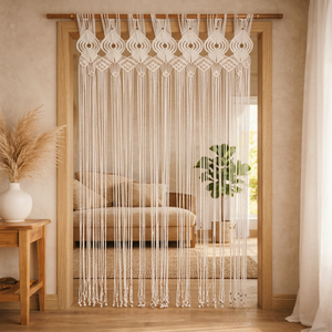 Modern Macrame <b>Bead</b> Curtain Wooden Rod Wall Hanging Decorative <b>Door</b> Divider Abstract Geometric Pattern Rectangle Shape for - Product Image 3