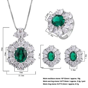 Fashion Jewelry Eco-friendly Copper Minimalist 10*12mm Green Zircon Floral Necklace Ring <b>Earring</b> <b>Sets</b> for Timeless Elegance - Product Image 2