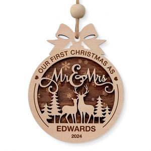 Married 2 Layered Personalized Christmas <b>Ornament</b> for <b>Couples</b> 2024 Wooden Wedding Keepsakes - Product Image 1