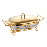 Chauffe-plat de luxe 3L en acier inoxydable, double zone, alimenté à l'alcool solide, or rose/or, pour hôtels et restaurants