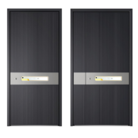Porte de sécurité moderne minimaliste en alliage d'aluminium de qualité supérieure avec serrure numérique intelligente avancée à ouverture battante pour entrée de villa de luxe