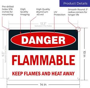 الأكثر مبيعاً علامة تحذير من الألومنيوم شديدة التحمل قابلة للاشتعال-.040 سميكة ، محمية من خلال الاشعة تحت الاشعة تحت الاشعة - Product Image 3