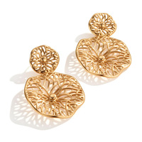 Boucles d'oreilles pendantes en acier inoxydable plaqué or pour femmes, motif floral ajouré, bijoux de mode en acier inoxydable, vente en gros