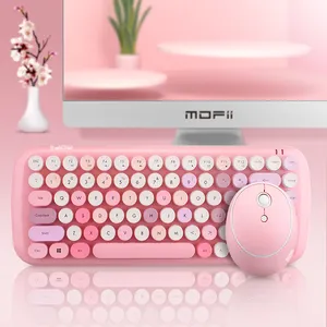 MOFii Kombo Mouse Keyboard nirkabel 2.4G, Mouse Kombo dengan Keycaps warna-warni, Mouse Keyboard untuk peningkatan produktivitas