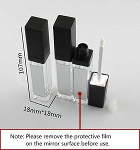 <b>Custom</b> Label Logo 5ml 7ml 8ml 10ml Square Gold/Silver <b>Lipstick</b> Lipgloss Squeeze Container with Mirror Screw Cap - Product Image 2
