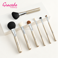 Kit de Débutant 7 Pinceaux de Maquillage Champagne Argenté, Manches en Bois, Poils Synthétiques pour Maquillage Quotidien Visage et Yeux, Marque Privée E-commerce