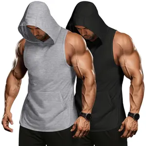 Oem Logo Jogger Workout Capuchon Bodybuilding Muscle Heren Mouwloze Gym Hoodie Uitgesneden Katoenen Tanktops Heren