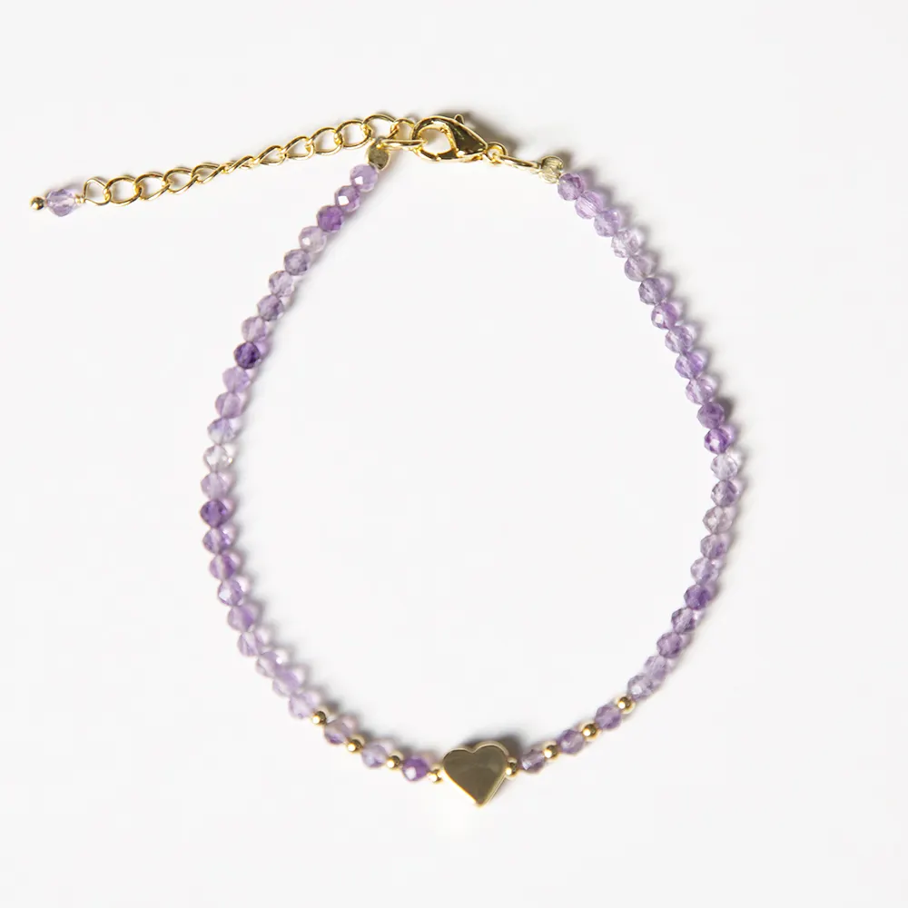 Bestone Small Natural Gemstone Beads Bracelet Gold Heart Charm Bracelet for Women Crystal Hematite Stone Beads Bracelet