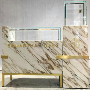 Cabinet Display Cabinet High End Quality LED Glass Jewellery Display Cabinet Gold Plating Marble Jewelry Display Counter Showcase