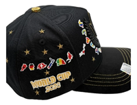 Topi Bisbol Bordir Peta Bendera Multi-Negara Logo W Berhias Berlian Imitasi, Topi Hard Crown Hitam Cup 2026, Bintang Emas, Grosir