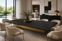 Table à manger en marbre Nero Marquina haut de gamme, table en marbre naturel, table rectangulaire, table avec base en métal