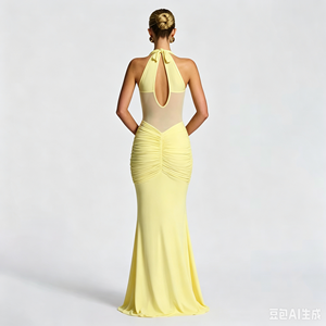 Abito <span class=keywords><strong>da</strong></span> <span class=keywords><strong>Donna</strong></span> <span class=keywords><strong>Sexy</strong></span> in Tinta Unita con Scollo all'Americana e Arricciatura in Rete, Senza Maniche, <span class=keywords><strong>Abbigliamento</strong></span> Estivo <span class=keywords><strong>da</strong></span> Spiaggia per <span class=keywords><strong>Donna</strong></span> - Product Image 3
