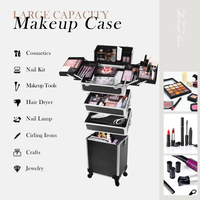 Organisateur de vernis à ongles professionnel 4 en 1 grande capacité, style luxueux, valise à roulettes pour maquillage, personnalisation du logo