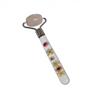 Rouleau de massage facial en quartz rose en gros, logo personnalisé, masseur facial en jade naturel - Product Image 1