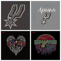 Motif en strass thermocollant en verre avec logo du Spurs Basketball en forme de cœur, transfert de cristal à presser à chaud, strass pour le bricolage sur chaussures et sacs