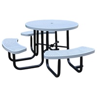 Mesa de pícnic redonda comercial de metal para discapacitados al aire libre con Banco, muebles de jardín, patio de recreo exterior, mesa de comedor de acero