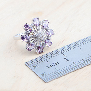 <b>Purple</b> Amethyst 925 Silver Jewelry Sets for Women Bridal Wedding <b>Earrings</b> Ring Zircon Stones Bracelet Pendant Necklace Set - Product Image 4