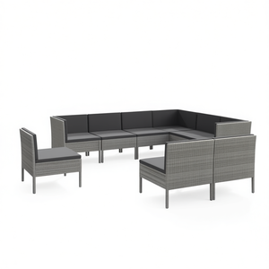 Ensemble de salon de jardin en rotin gris avec structure en acier thermolaqué, mobilier d'extérieur 6 places, design contemporain - Product Image 1