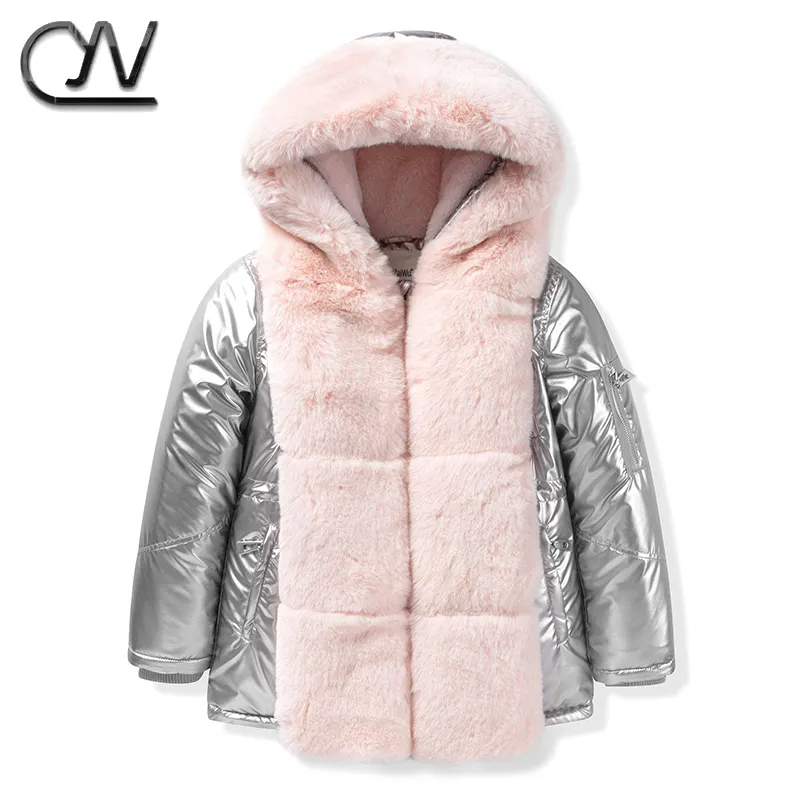 Wholesale Custom Children Clothing Winter Warm Down Coat Faux Fur Lining Bright Hooded Piumino Da Ragazza Puffer Jacket For Girl