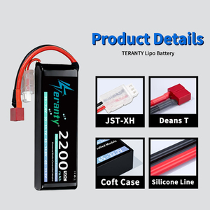 Аккумулятор LiPo TERANTY 2S 7.4V 2200mAh 50C в мягком корпусе с разъемом Deans XT60 для радиоуправляемых моделей самолетов, квадрокоптеров, вертолетов и дронов DJI - Product Image 3