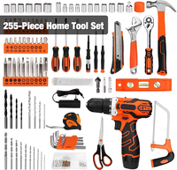 Perceuse-visseuse sans fil tout-en-un 12V, kit d'outils de 255 pièces, rangement en tiroir pour artisans et réparations à domicile