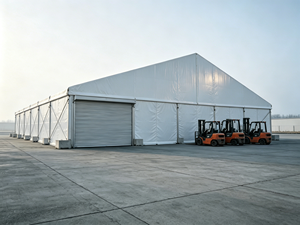 Tenda di Stoccaggio in Alluminio Certificata CE, Grande Capannone Ignifugo in PVC con Porta Avvolgibile - Product Image 1