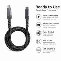 Câble USB-C vers Type-C 20V 5A 100W PD à charge rapide 3.2 Gen2 1m 2m 3m 3t 6ft 10ft pour produits électroniques