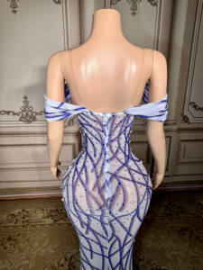 Вечернее клубное платье ZD Bodycon с завышенной талией, открытой спиной, вырезом-лодочкой, длиной в пол, для выпускного вечера, со стразами, открытыми плечами, стрейч, с пайетками - Product Image 5